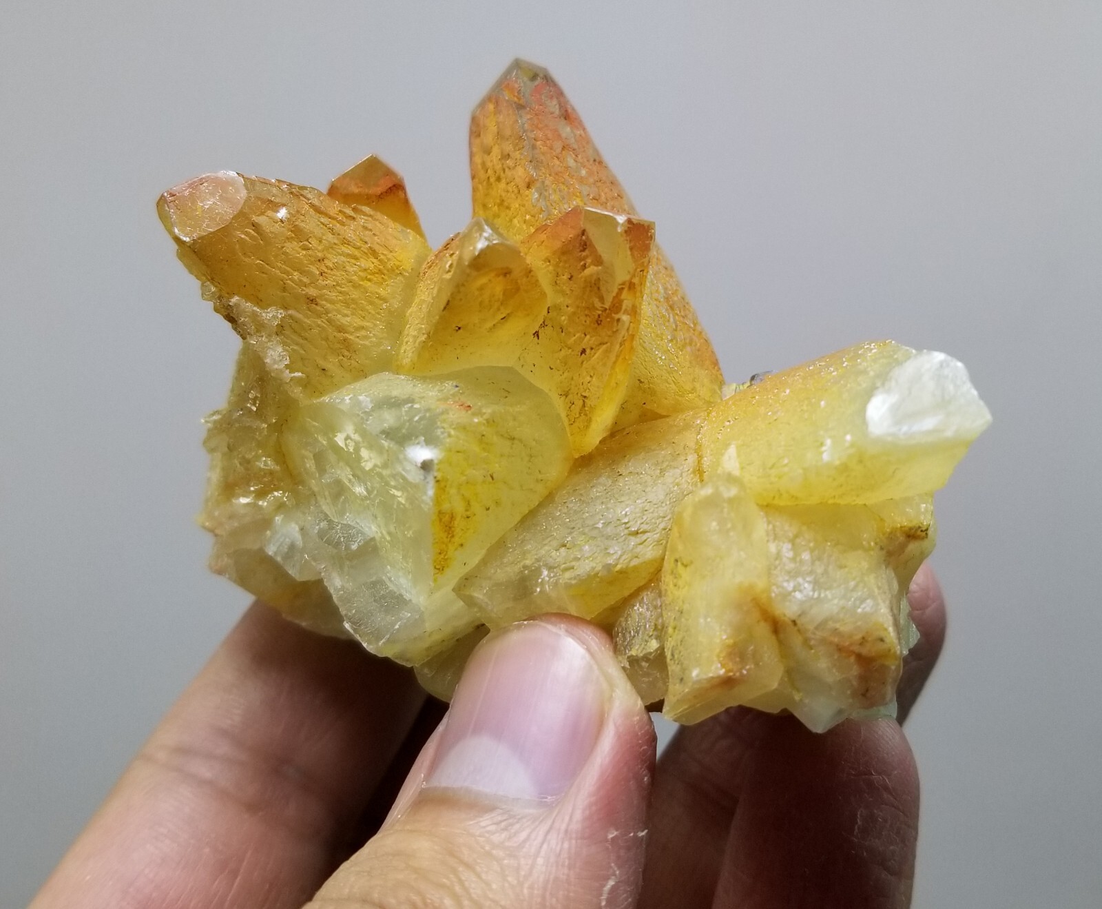 Dogtooth calcite cluster with Oxidized iron coating with fluorite on it 155 gram