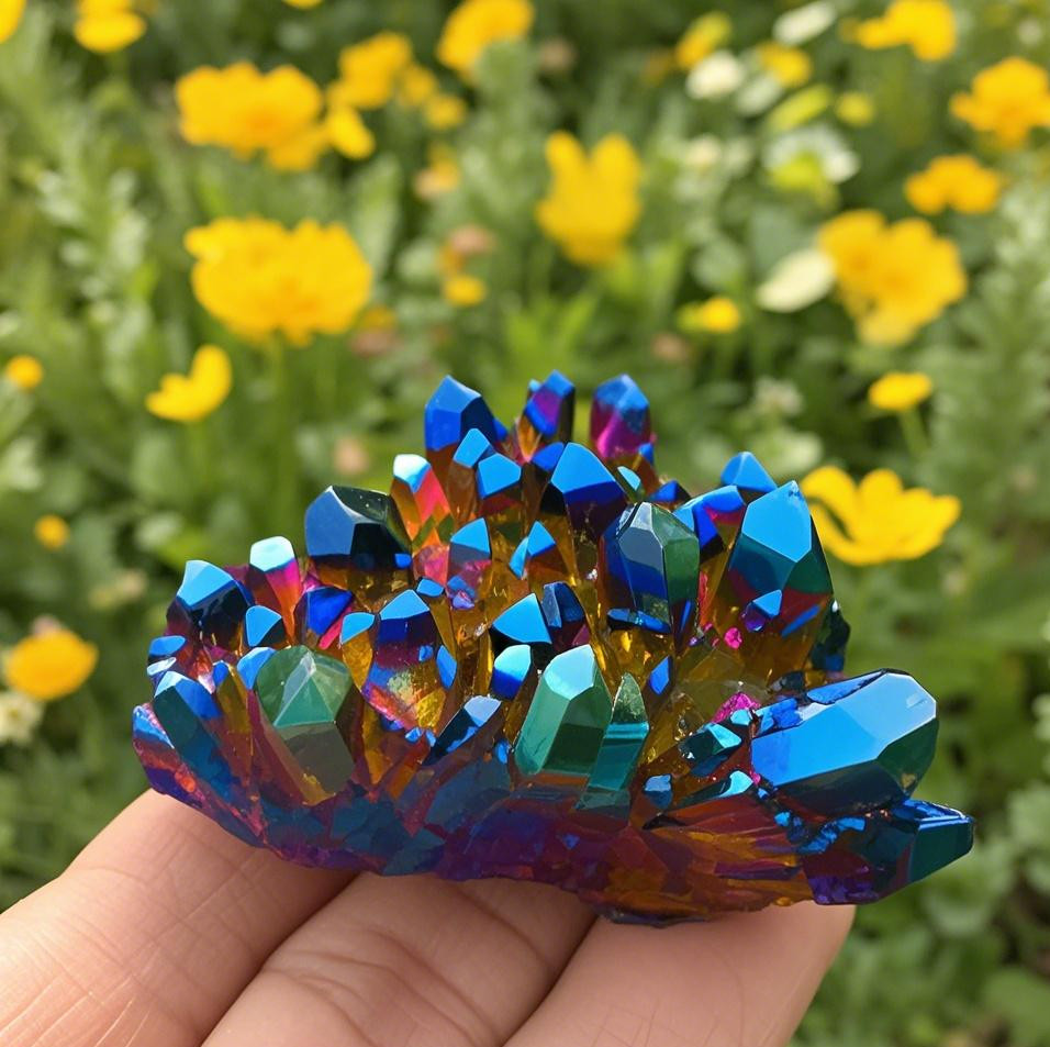 Natural Raw Rainbow Cluster Angel Aura Titanium Geode Quartz Crystal Specimens