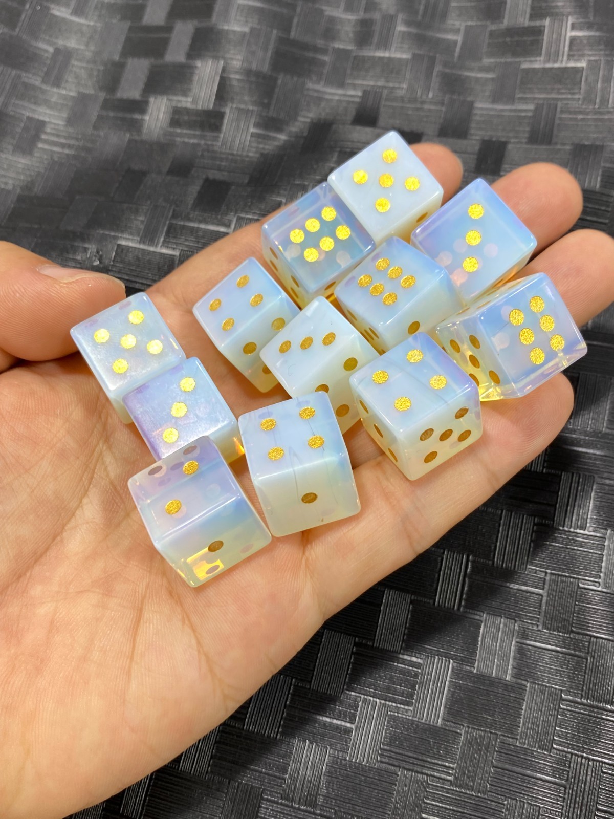 2pcs Opalite Hand Carved dice Quartz Crystal Reiki Healing gift Energy