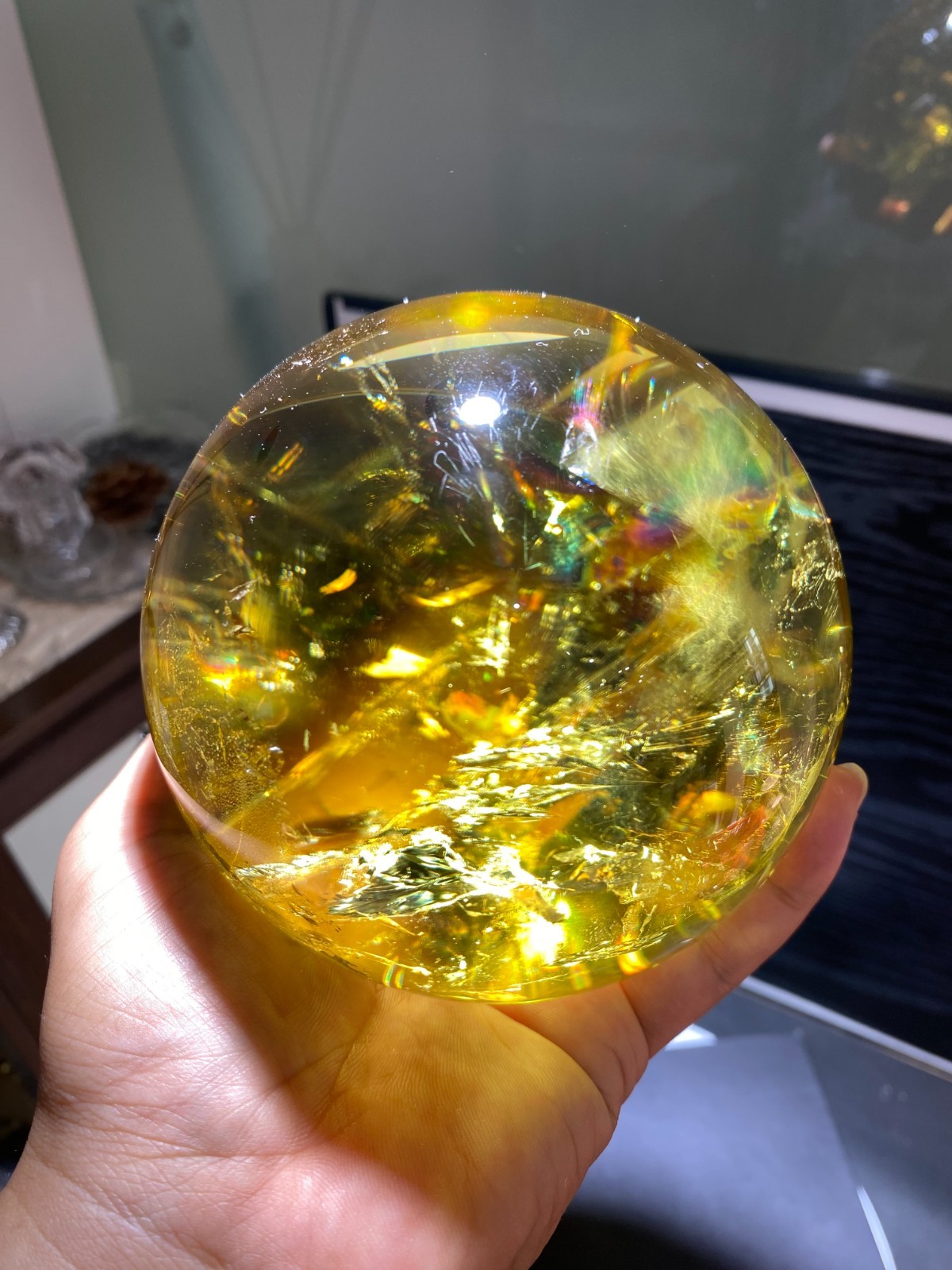 110mm TOP! Natural Rainbow Citrine ball carved Crystal Sphere reiki Heal Decor