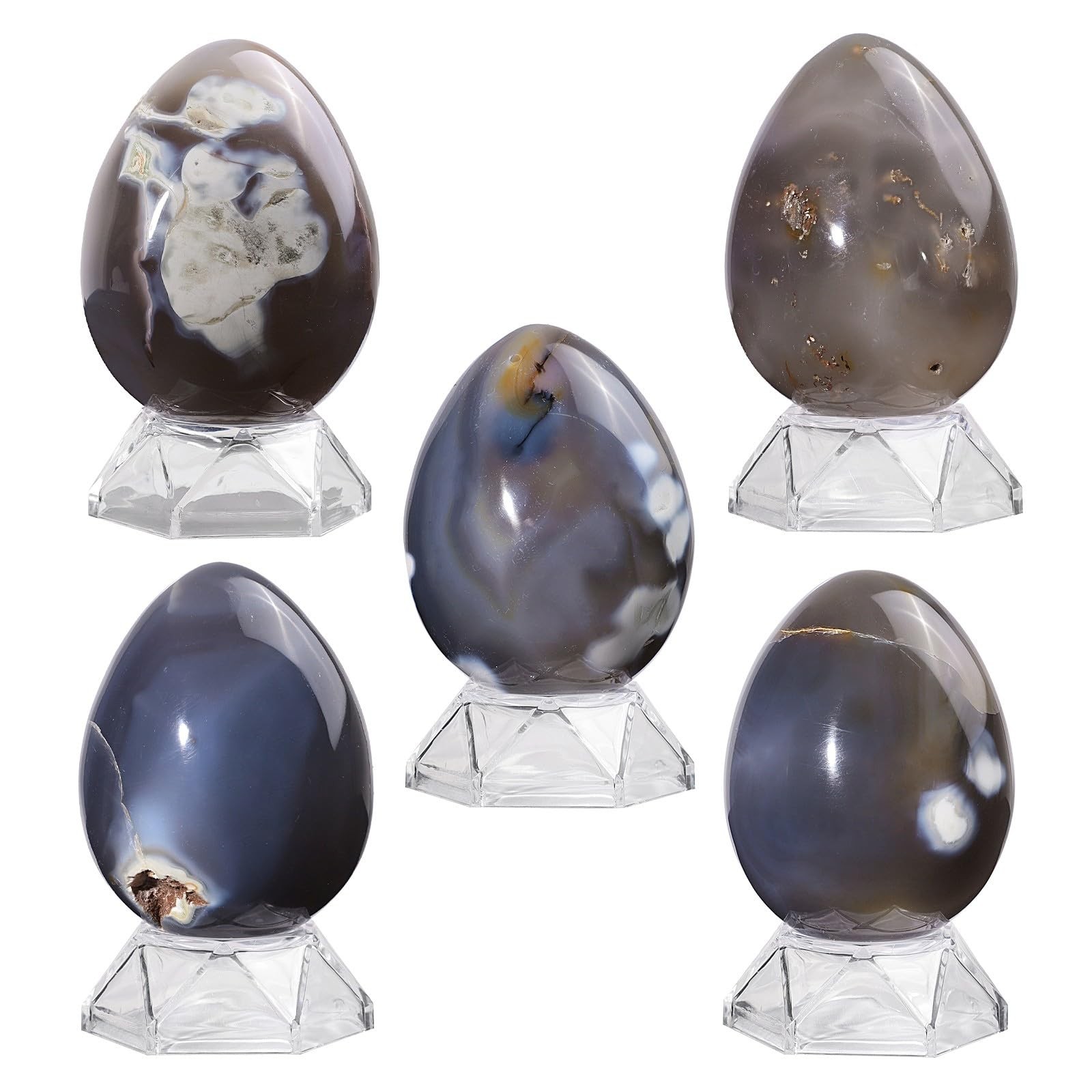 Natural Orca Agate Stone Egg Figurine Home Office Easter Decoration Reiki Hea…