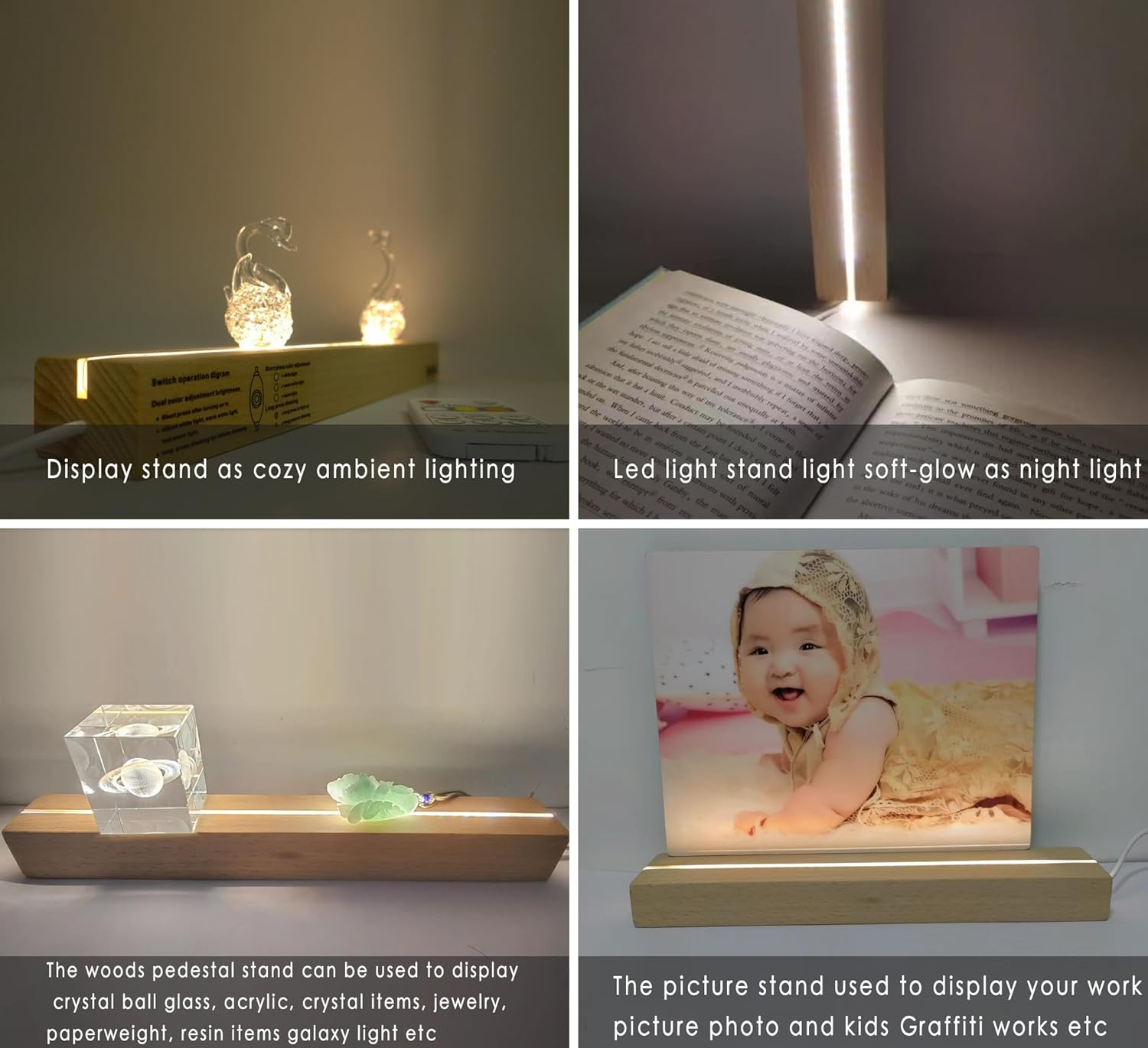 1 Pcs LED Light Display Pedestal Wooden Rectangle LED Lighted Base Stand 11.81 I