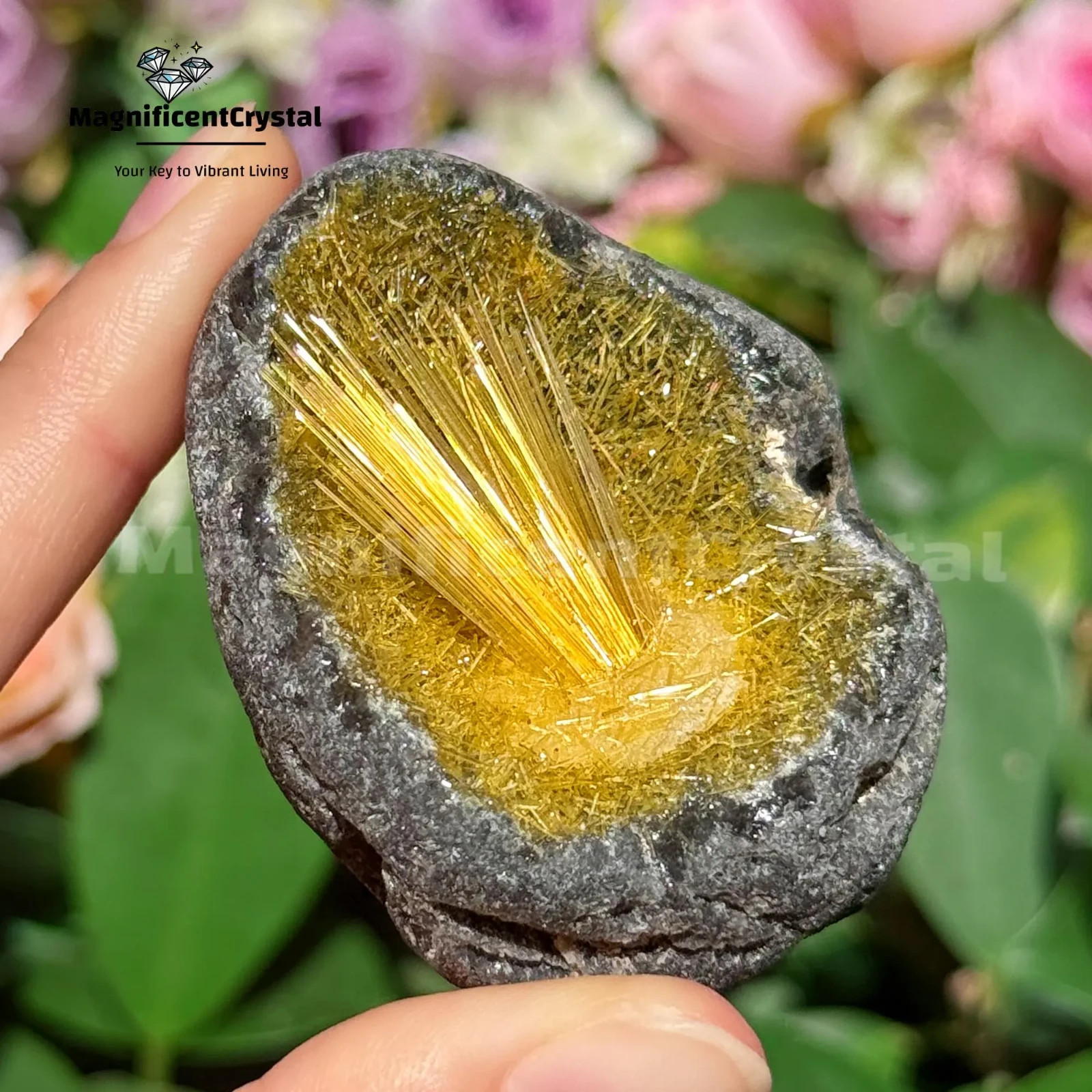 Rare Natural Golden Quartz Crystal Specimen Sunstone Copper Inclusion Cluster