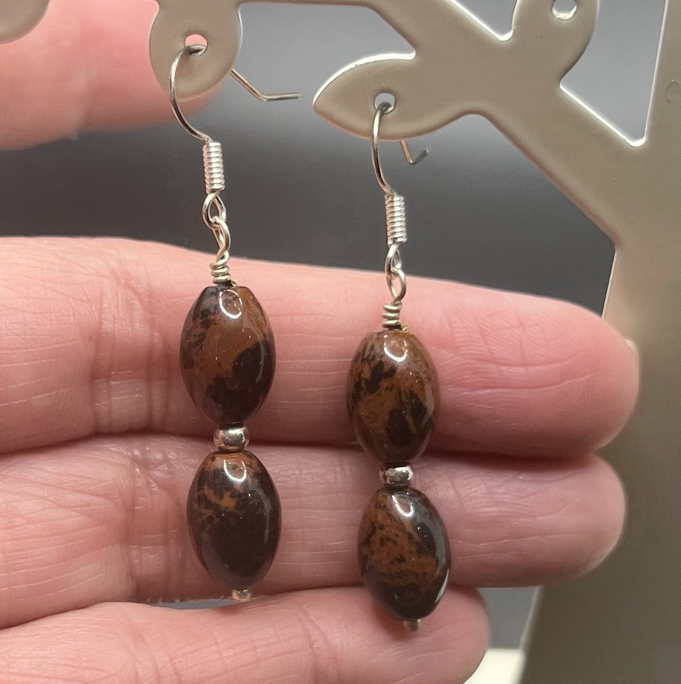 Mahogany Obsidian Polished Stone & Handmade Earrings set