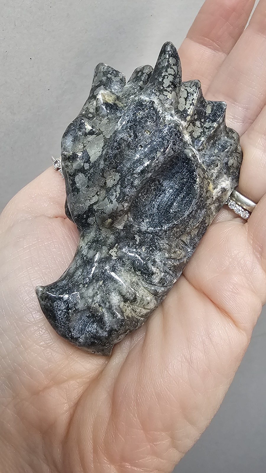 Pyrite crystal Dragon head Carving 6.9 X 4.3cm 145g Abundance Wealth