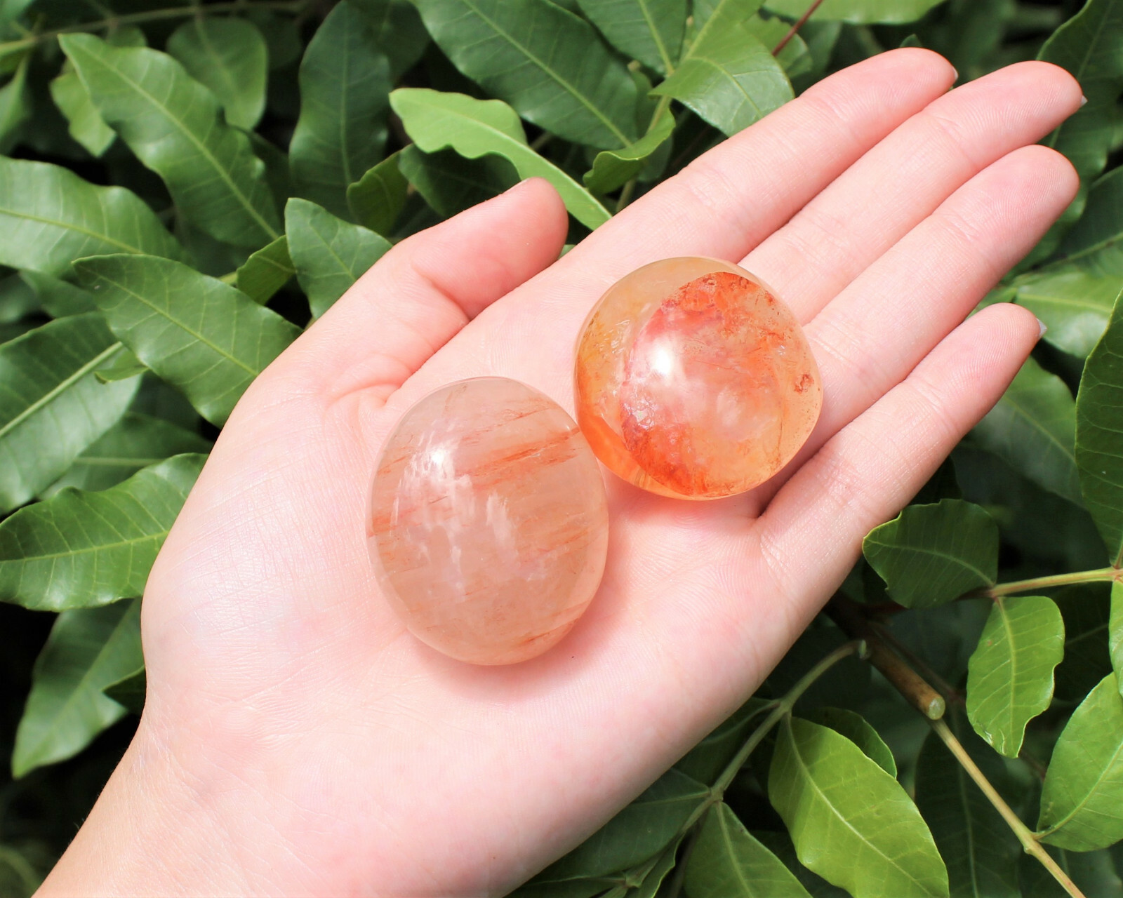 Hematoid Quartz Hand Polished Stones: Clear Quartz Pebbles, Fire Quartz Crystal