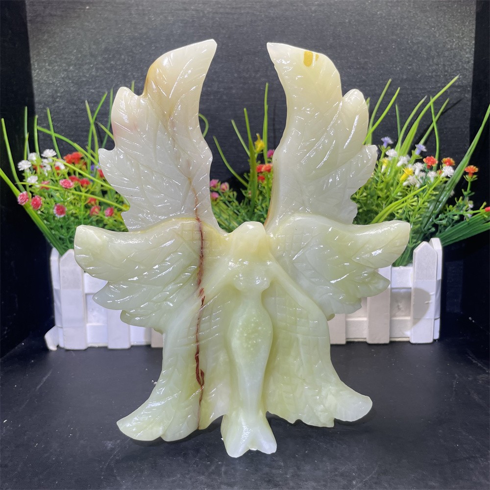2LB 8.2″ Natural Afghan Jade Six-winged Angel Carved Crystal Quartz Decor