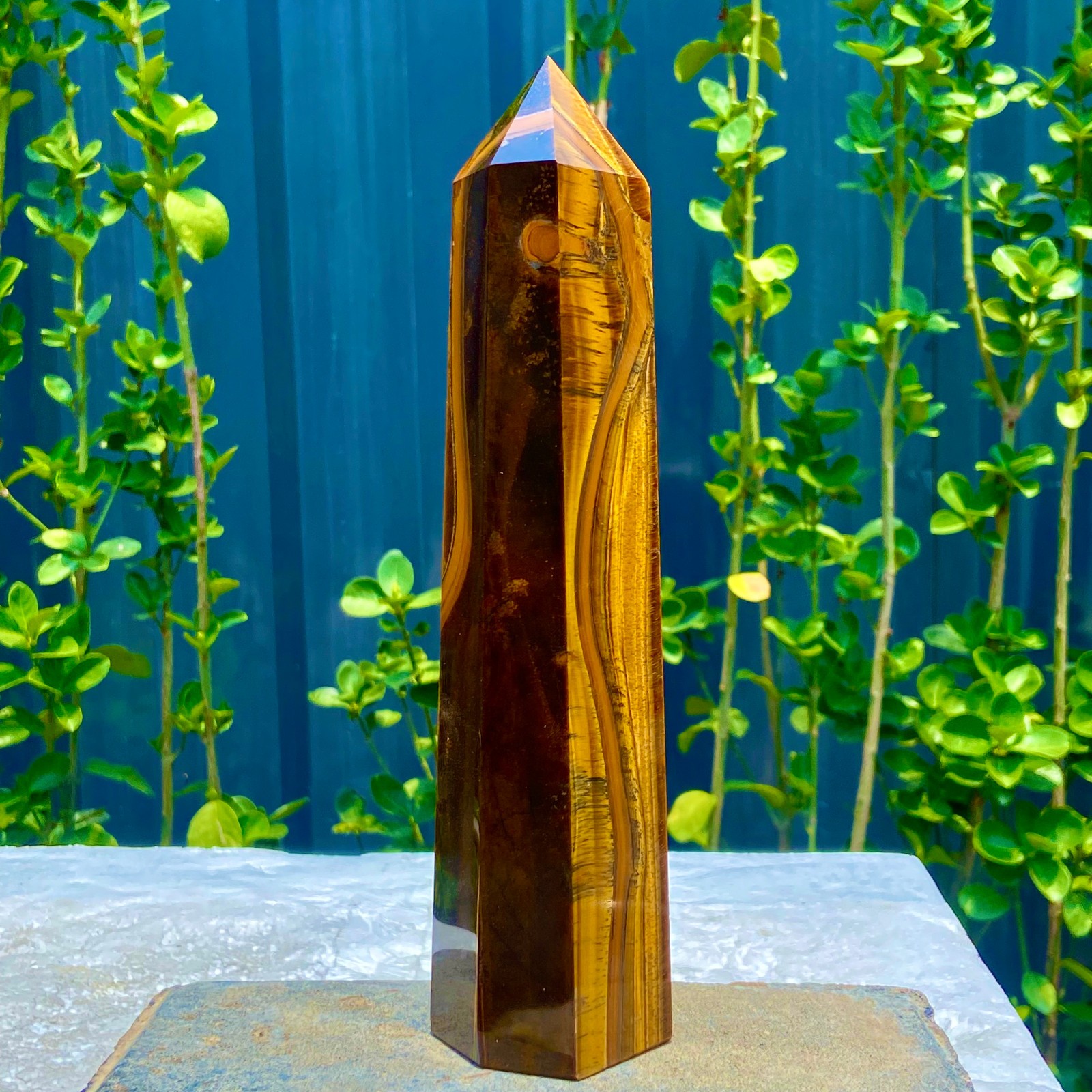 1.9LB Natural Golden Tiger Eye Stone Obelisk Quartz Wand Crystal Pillar Healing