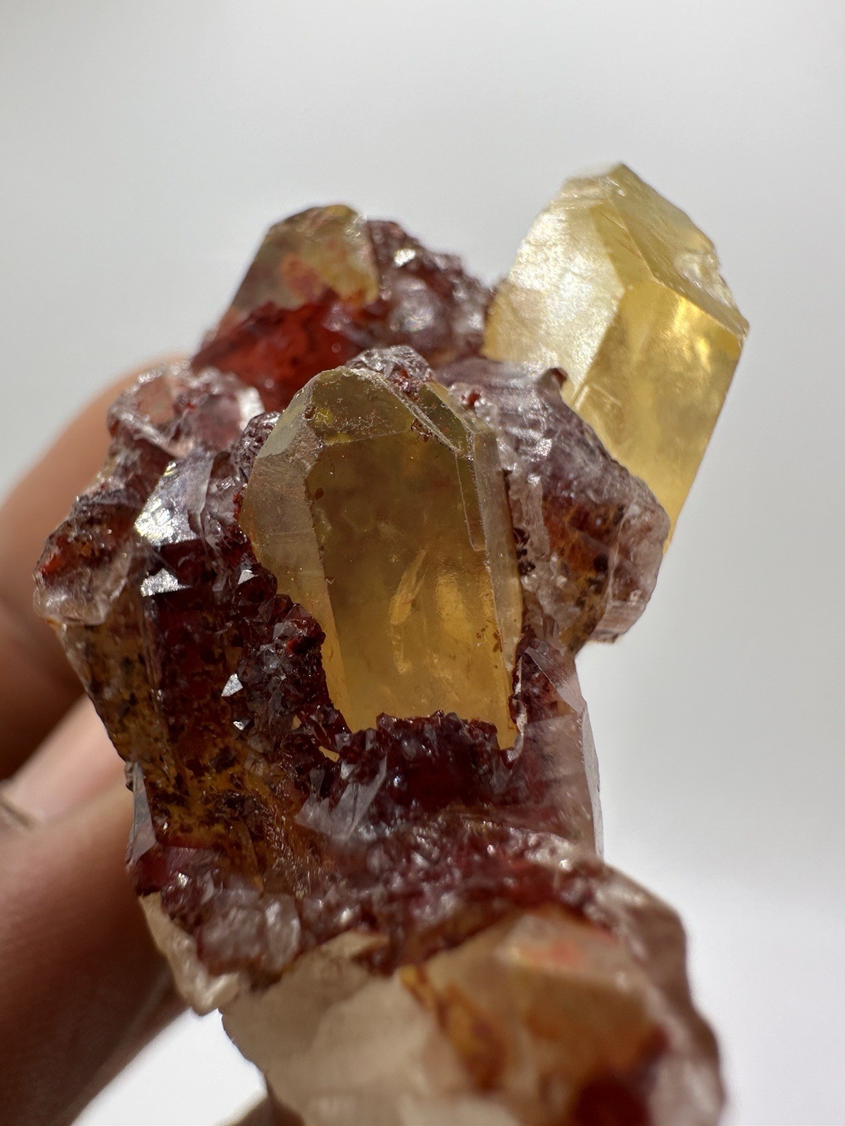 Rare Druzy Yellow Hematite Orange River Quartz Points Cluster