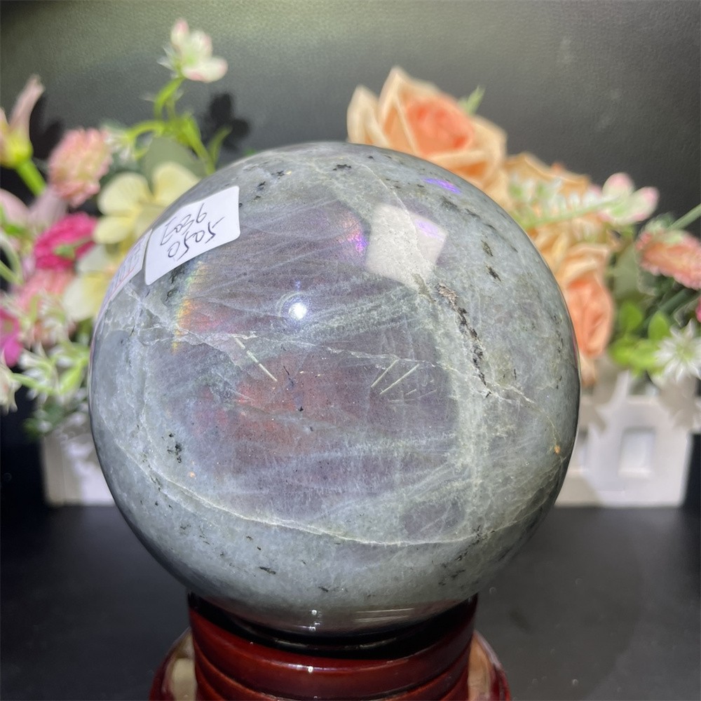 3.4LB 3.9″ Natural Purple Flash Labradorite Sphere Ball Decor Crystal Heal Reiki