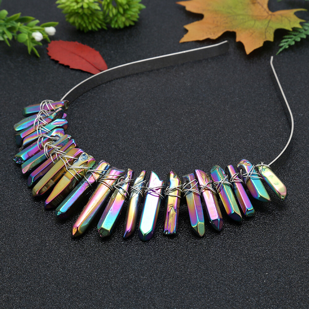 Quartz Crystal Hair Hoop Crown Headband BOHO Headdress Wedding Accessories