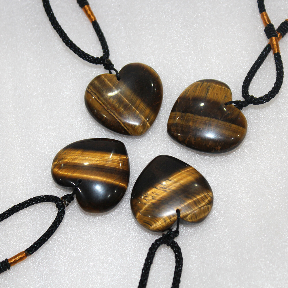 Women Natural Tiger Eye Healing Stone 30MM Heart Shape Pendant Necklace Gift