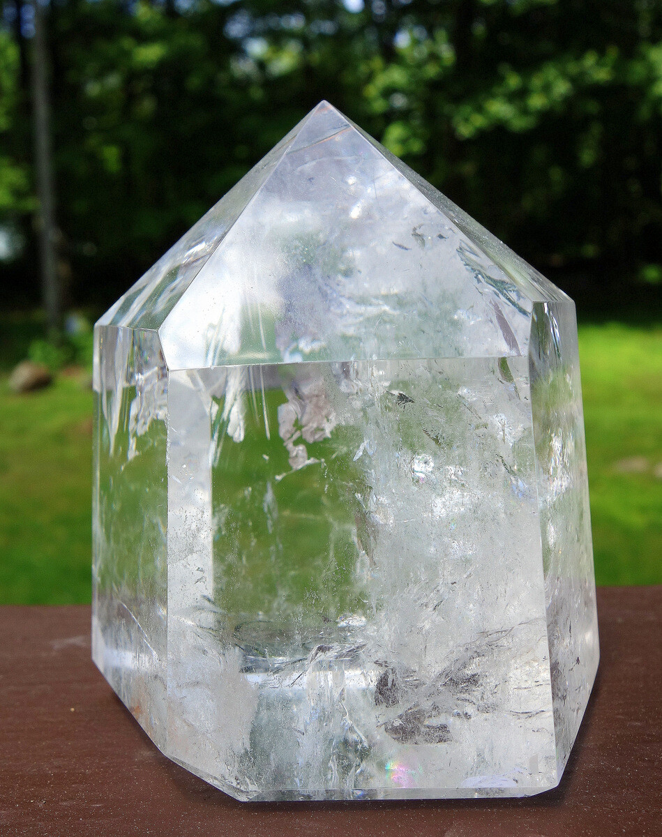 Gleaming Polished Quartz Crystal with Rainbows Foils Veils
