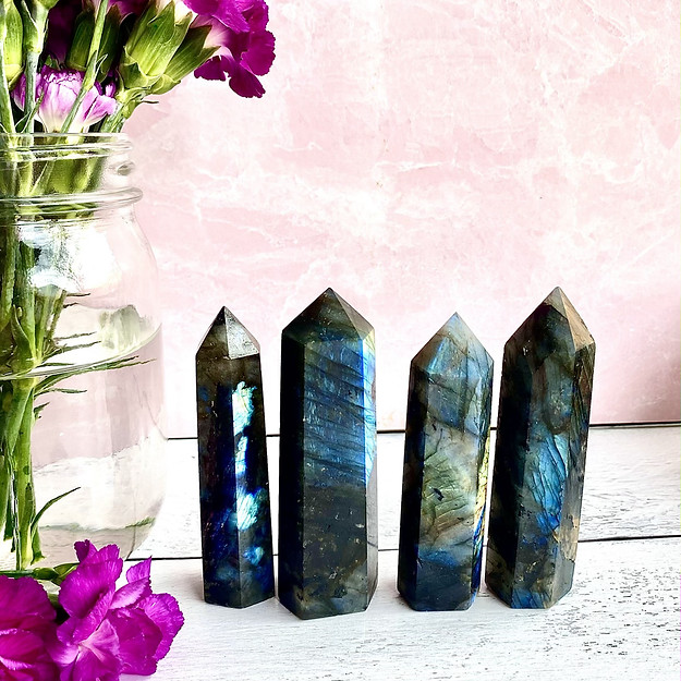 3-4 inches Real Labradorite Healing Crystal Wand Witch Tower Point Ornament Gift