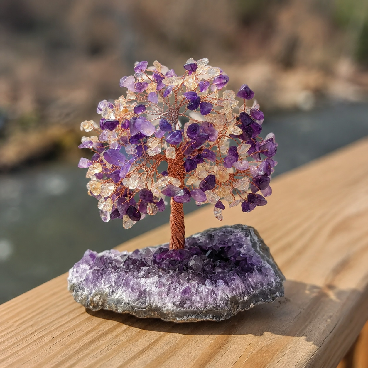 Natural Citrine Amethyst Crystal Tree Money Tree of Life Feng Shui Home Decor