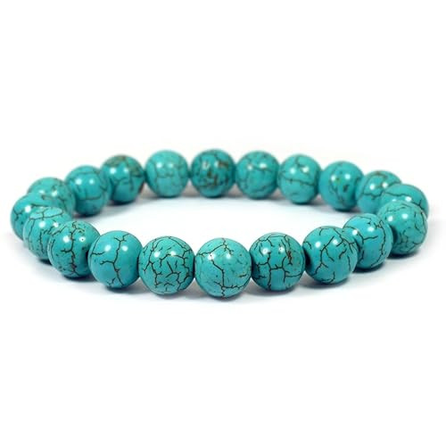 Syn Turquoise Unisex Crystal Stone Bracelet 8mm Round Beads For Good Luck