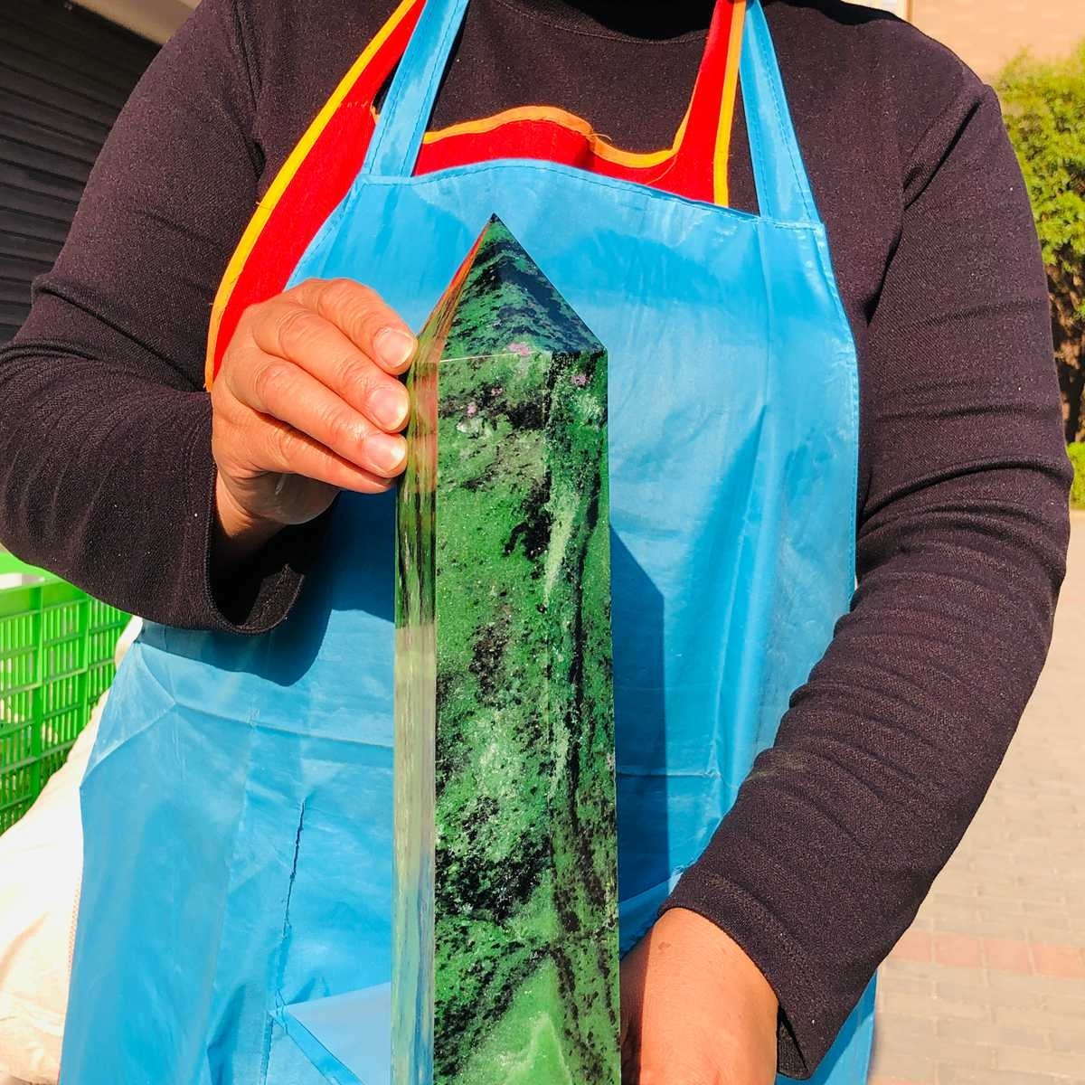9.59LB Large Natural Red and Green Treasure Crystal Obelisk Specimen Healing
