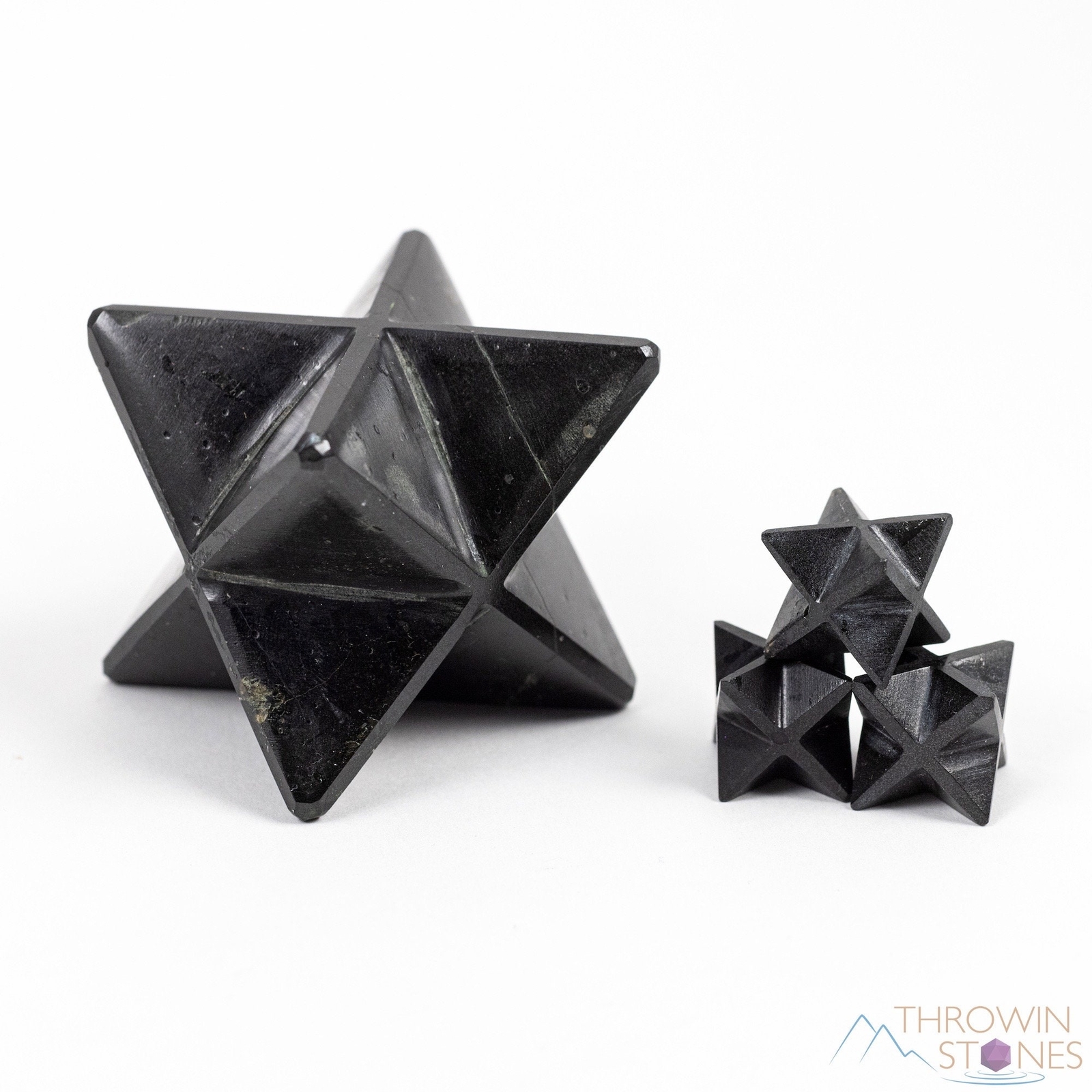 BLACK TOURMALINE Crystal Merkaba Irregular – Sacred Geometry Star Decor E2167