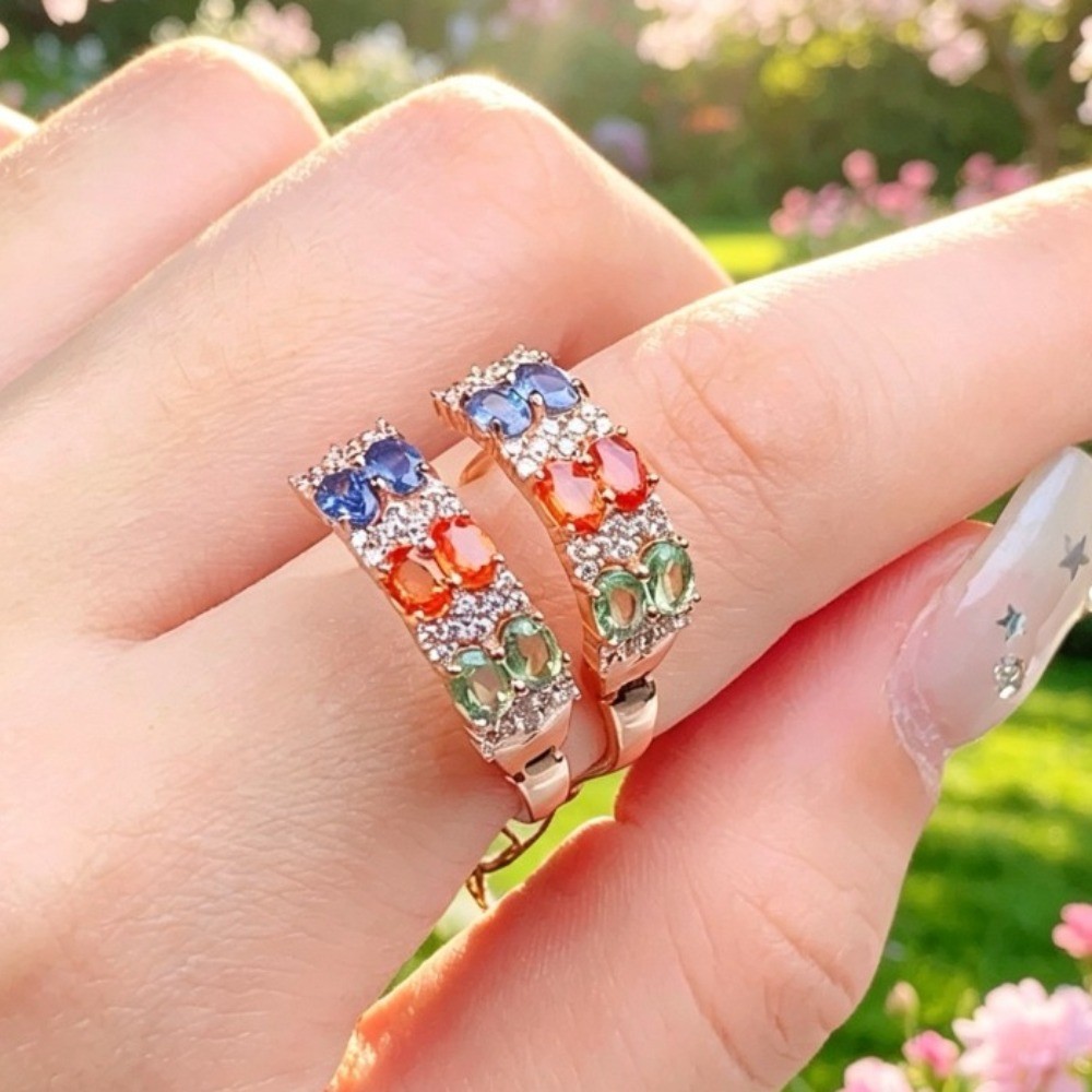 Natural Sapphire hoop earring Gemstone Jewelry S925 Silver Plated 18K Rose Gold