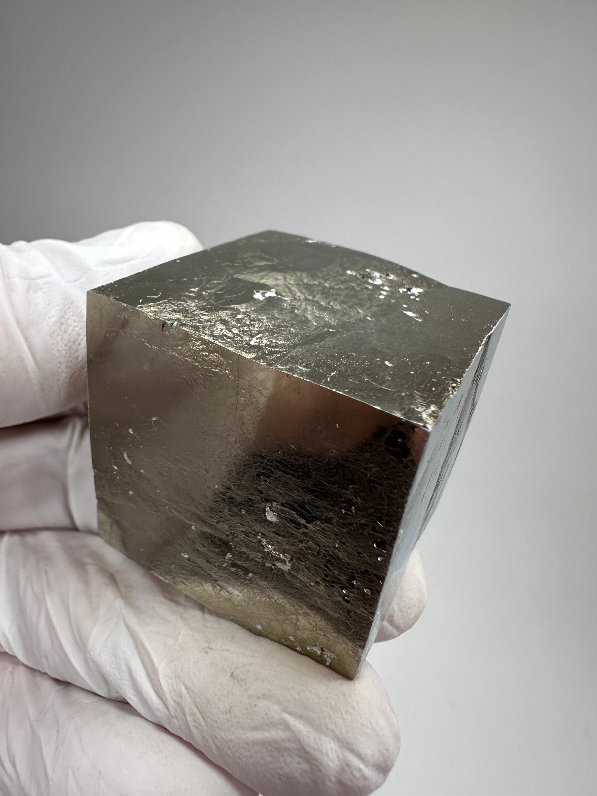 MIRROR SHINE__Beautiful Lusterous 1 1/2 ” Pyrite Cube__Navajun Mine, Spain