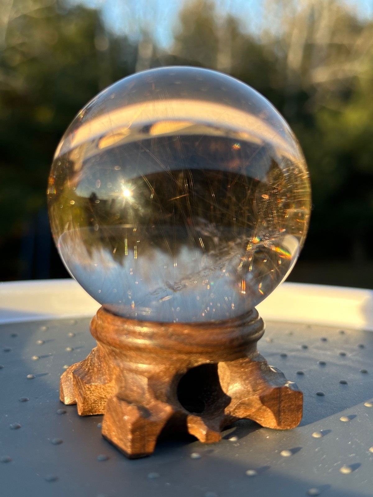 245g natural clear quartz gold rutile sphere polished crystal ball