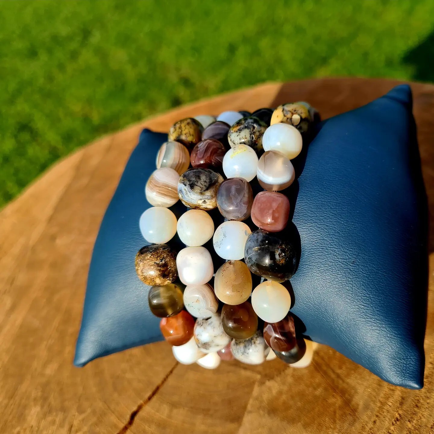 Milky Opal, Dendritic Opal & Botswana Agate Tumblestone Healing Bracelet:…