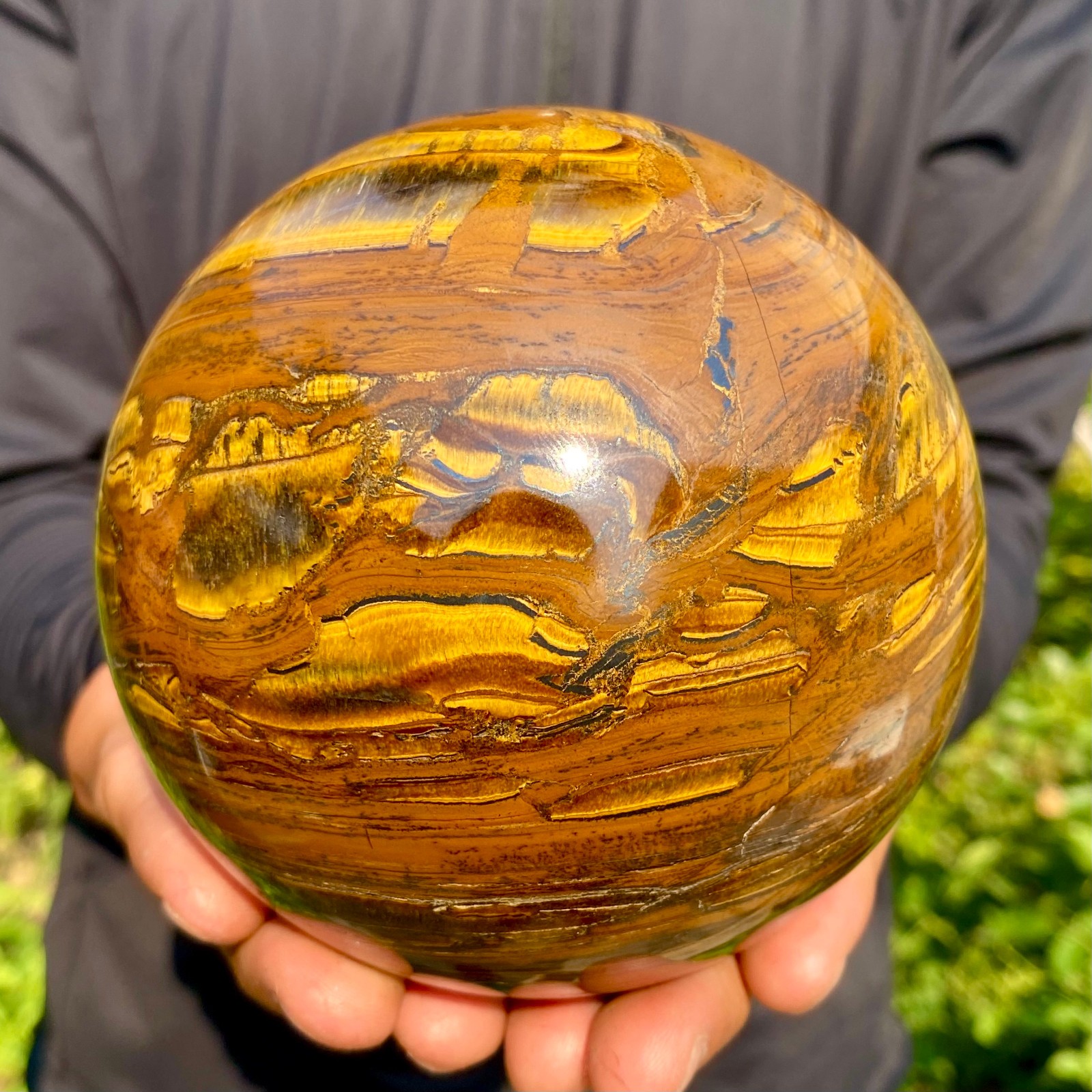 4.47LB Large Natural Tiger’s Eye Ball Quartz Crystal Sphere Gem Healing Décor