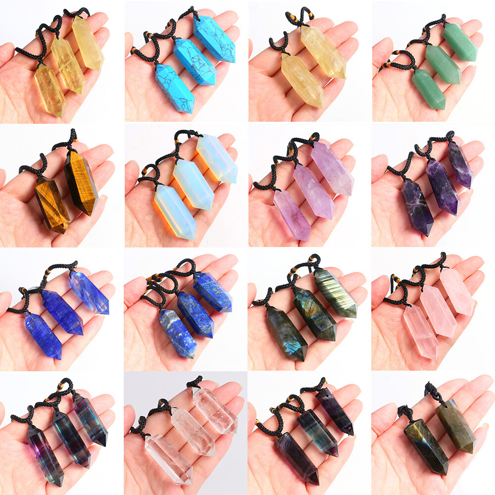 1 Natural Crystal Pendulum Quartz Stone Pendant Chakra Healing Gemstone Necklace