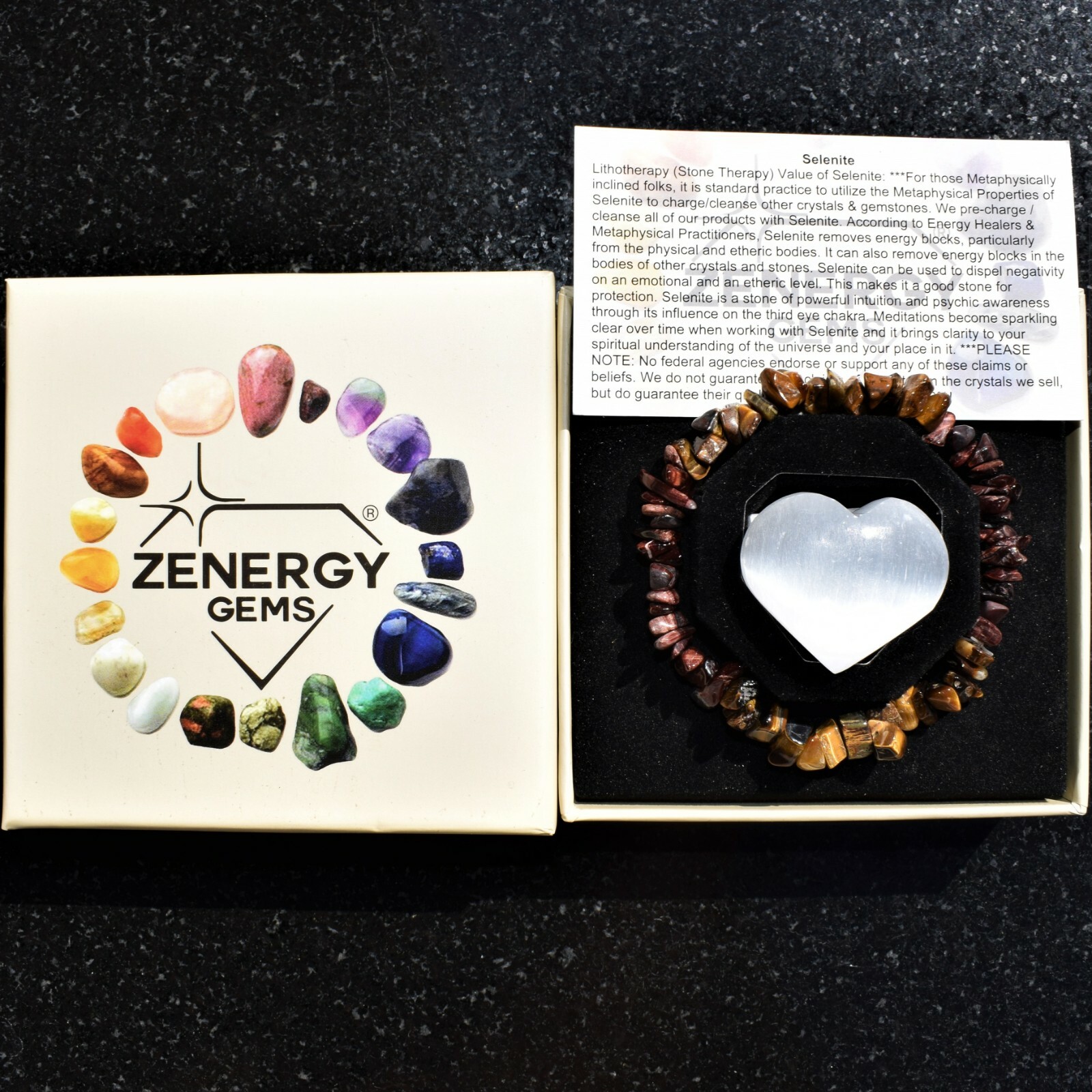 CHARGED Red Tiger Eye & Golden Tiger Eye Crystal Chip Stretchy Bracelet + Heart