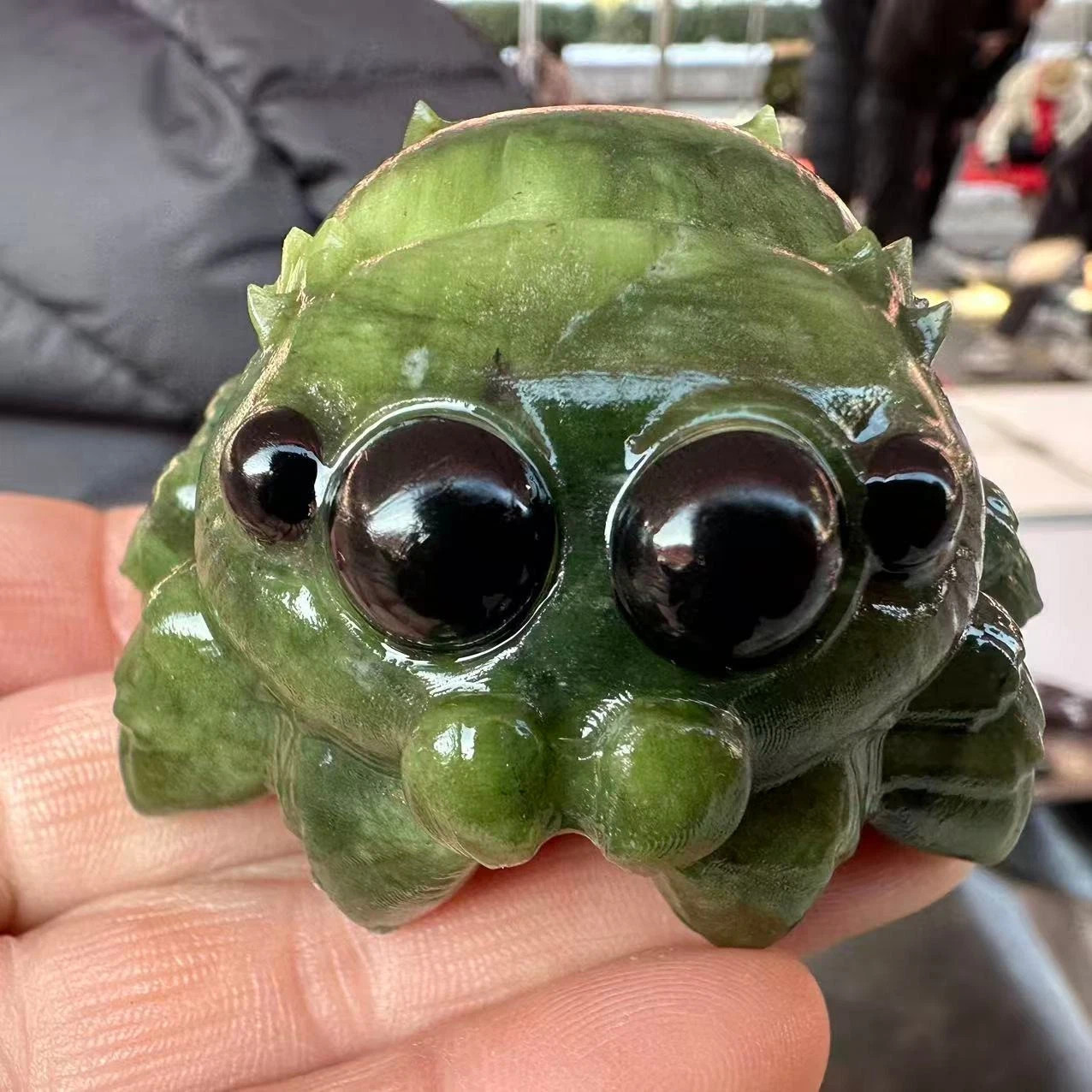 1pc Natural Green Jade Quartz Carved Spider Skull Crystal Healing Reiki Decor