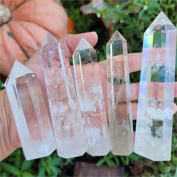 Natural Clear Quartz Tower Point Natural White Crystal Obelisk Wand Gifts