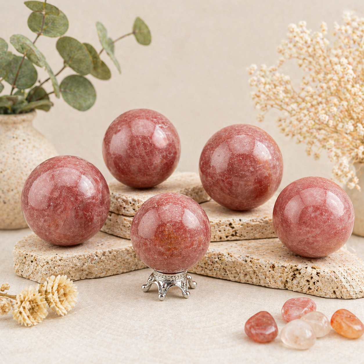 Pink Strawberry Quartz Crystal Sphere Sparkly Pink Crystal Ball Heart Chakra