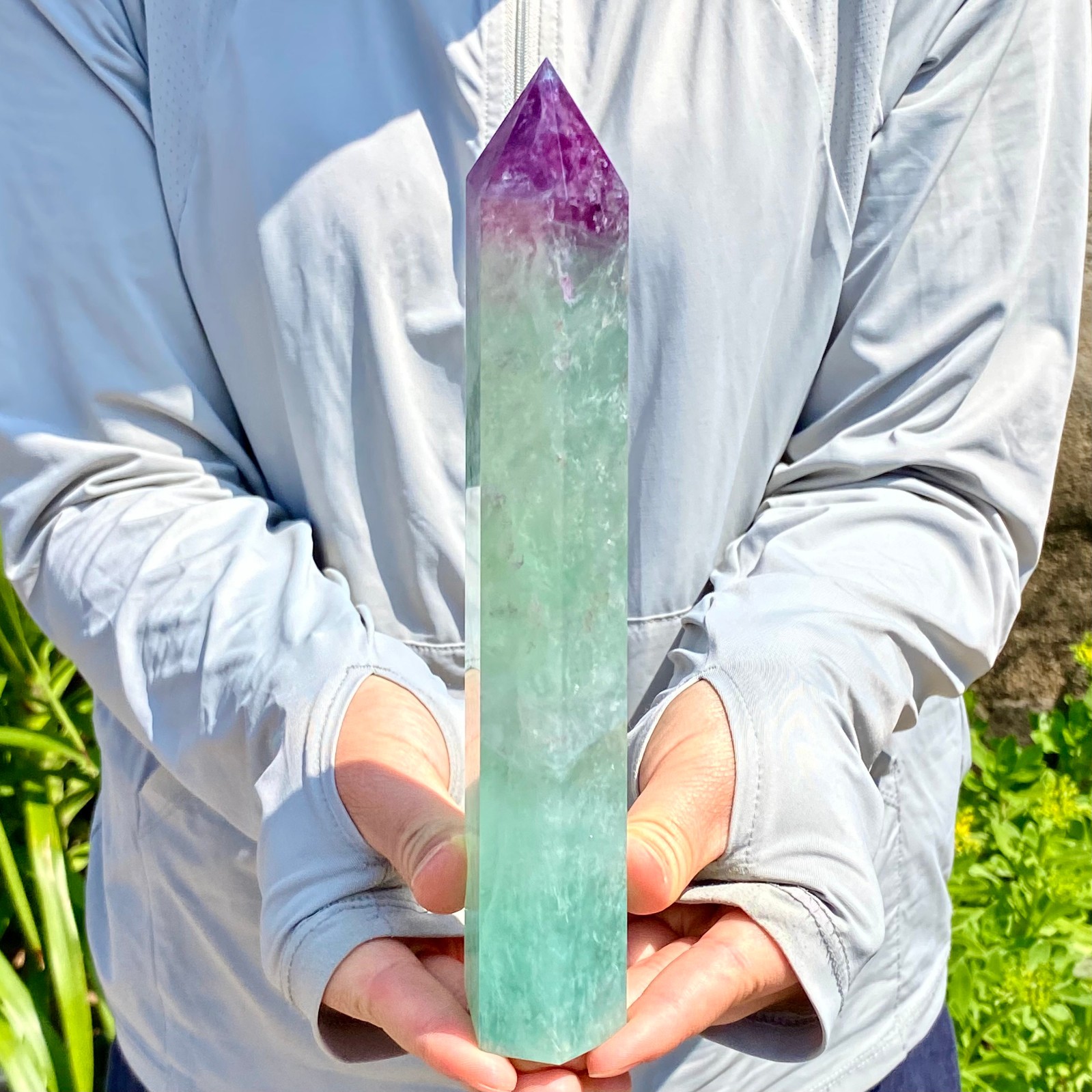 1.39LB Natural Fluorite Crystal Column Magic Wand Obelisk Point Earth Healing