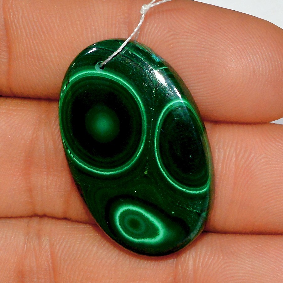 53 Cts Natural Malachite Cabochon Front Drill Loose Gemstone 30×20 mm #L330
