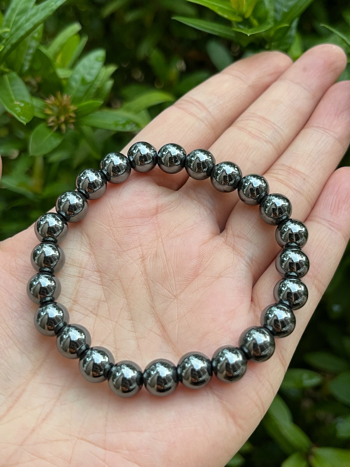 Grade A++ Hematite Crystal Bead Bracelet 8mm, Genuine Hematite Gemstone Bracelet