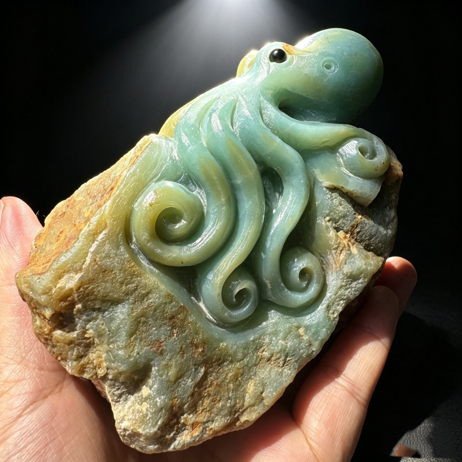 682 g Large Amazonite Octopus Statue Hand Carved Collectible Crystal Stone Art