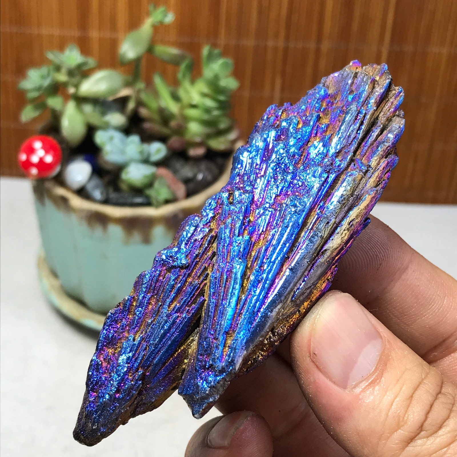 electroplated rainbow tourmaline rutilated uncut crystal specimen 62g A5567