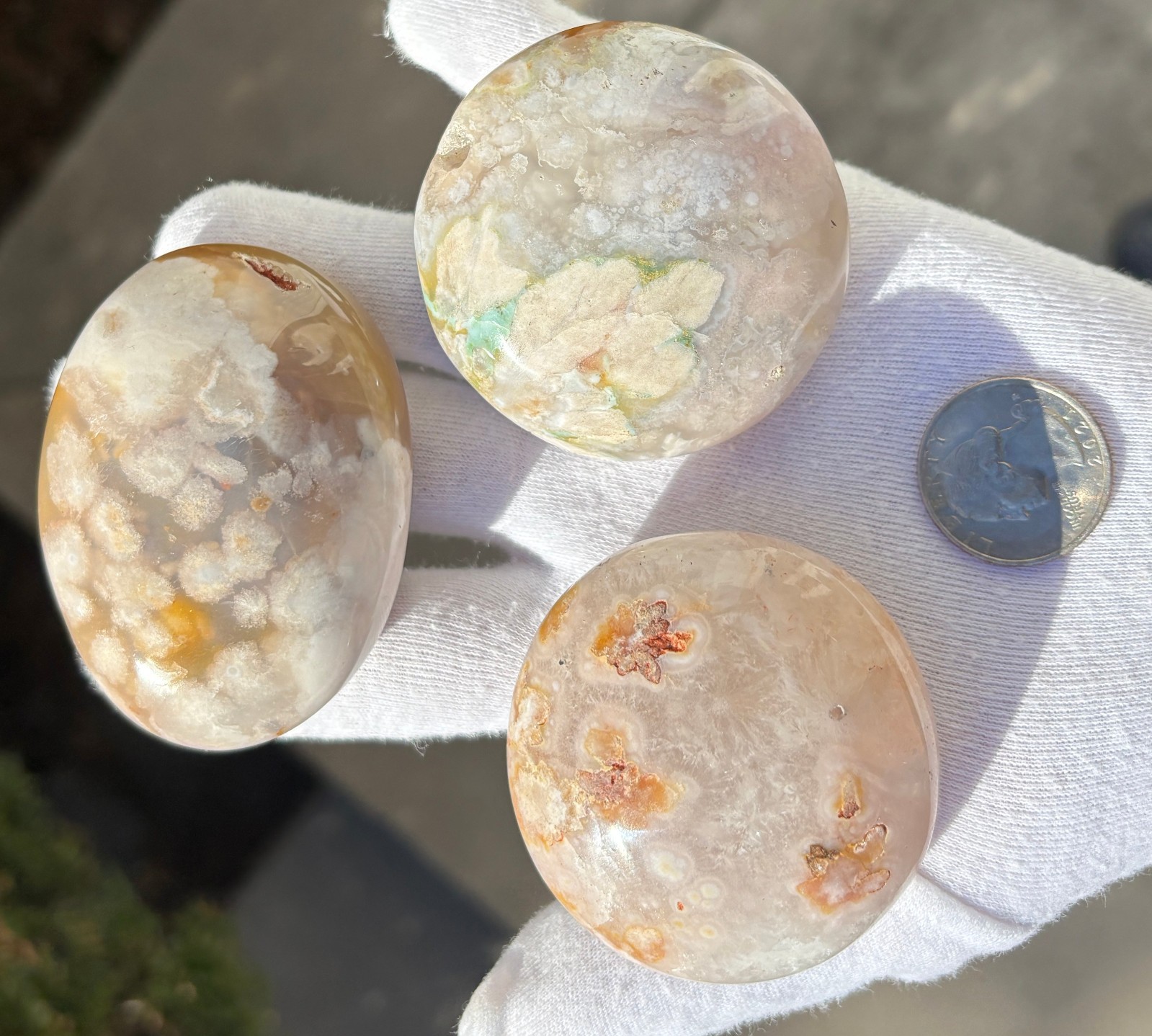 USA SALE 3/4Lb 367g LOT 3 FLOWER BLOSSOM AGATE PALMSTONES Palm Stones Stone