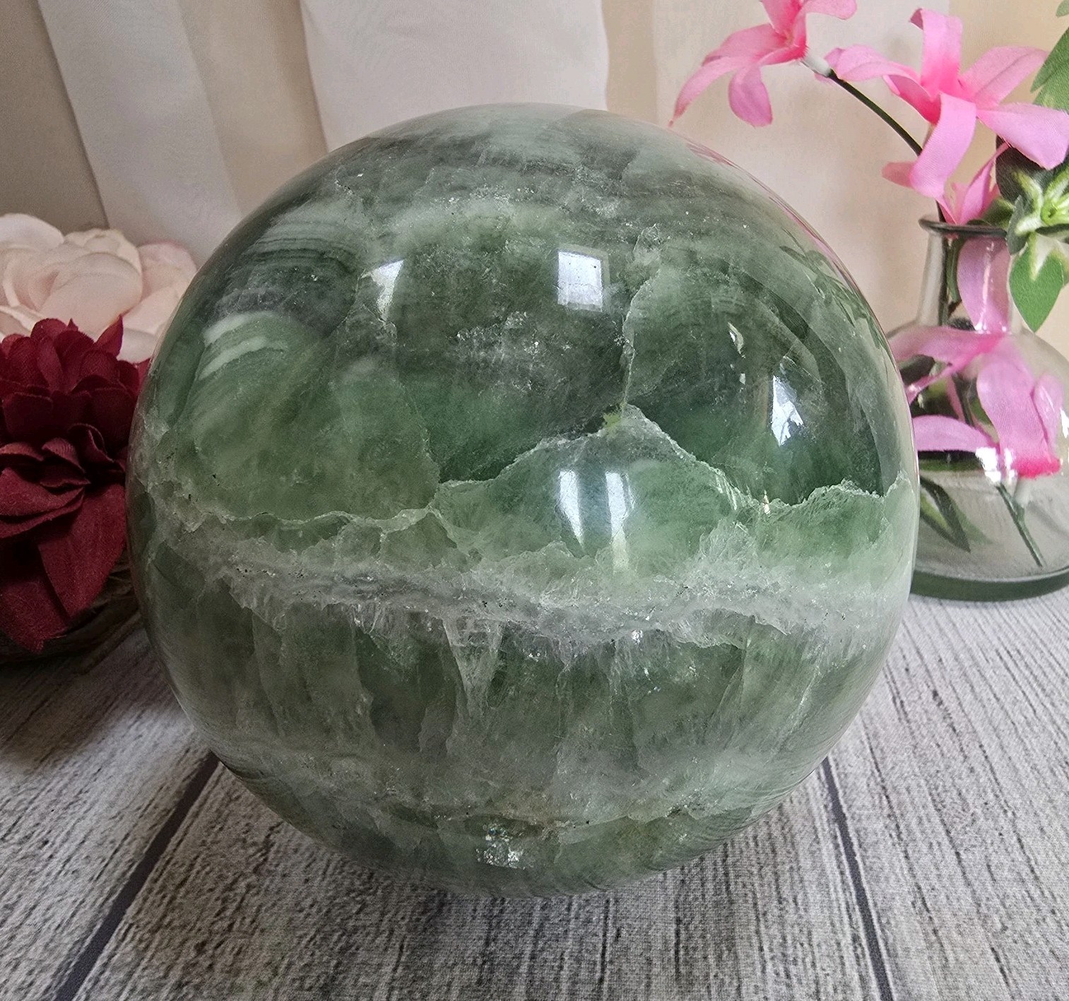 114mm Unique Rainbow Fluorite Green Crystal Sphere Orb (79)