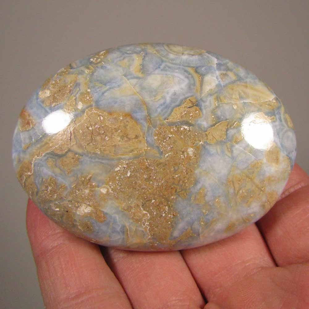 2.7″ Blue SCHEELITE Dolomite Calcite Polished Palm Stone – Erzurum, Turkey