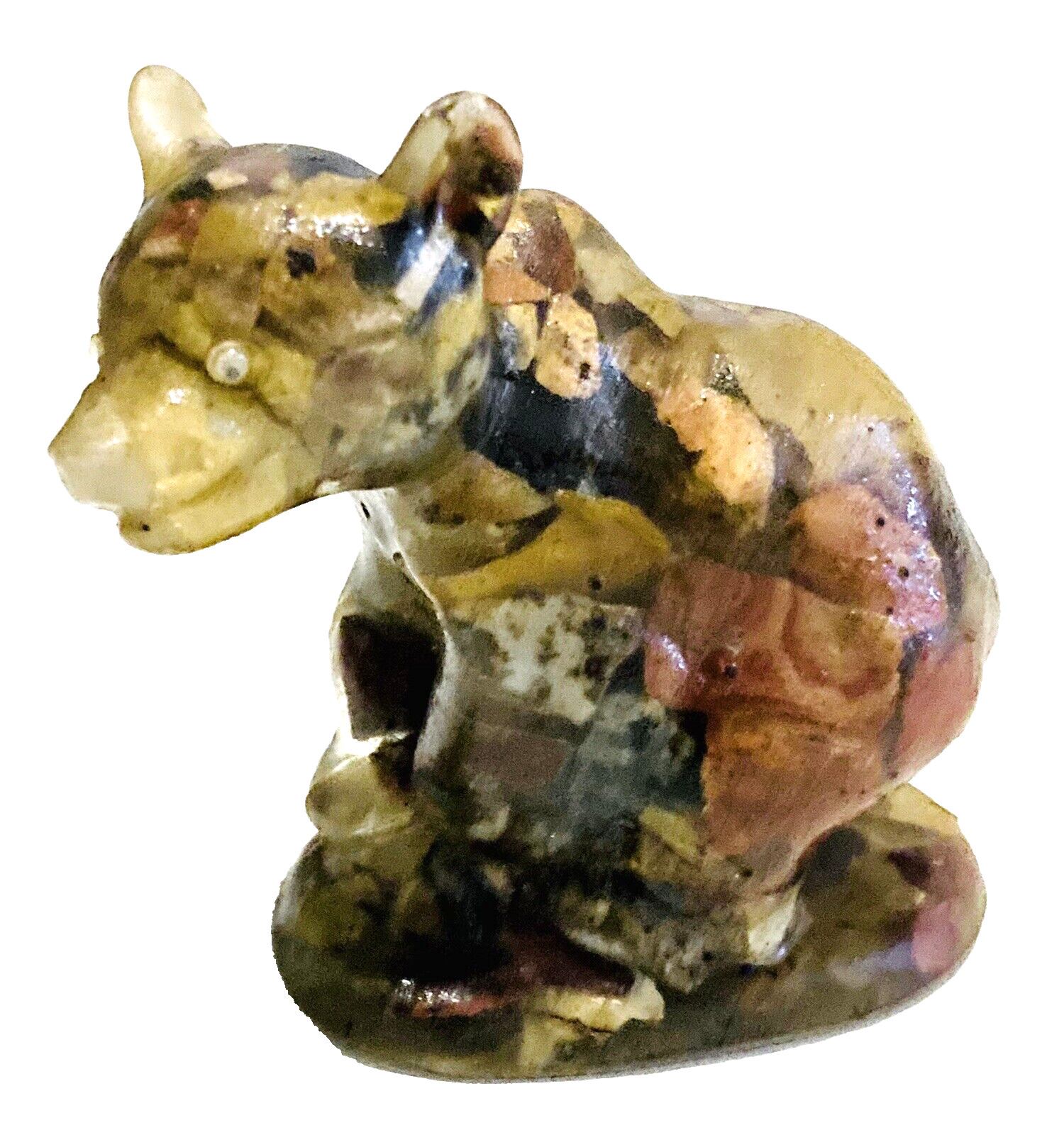 60s Stone Crystal Bear Cub Camp Rock Art Baby Animals 4″ Retro National Park MCM