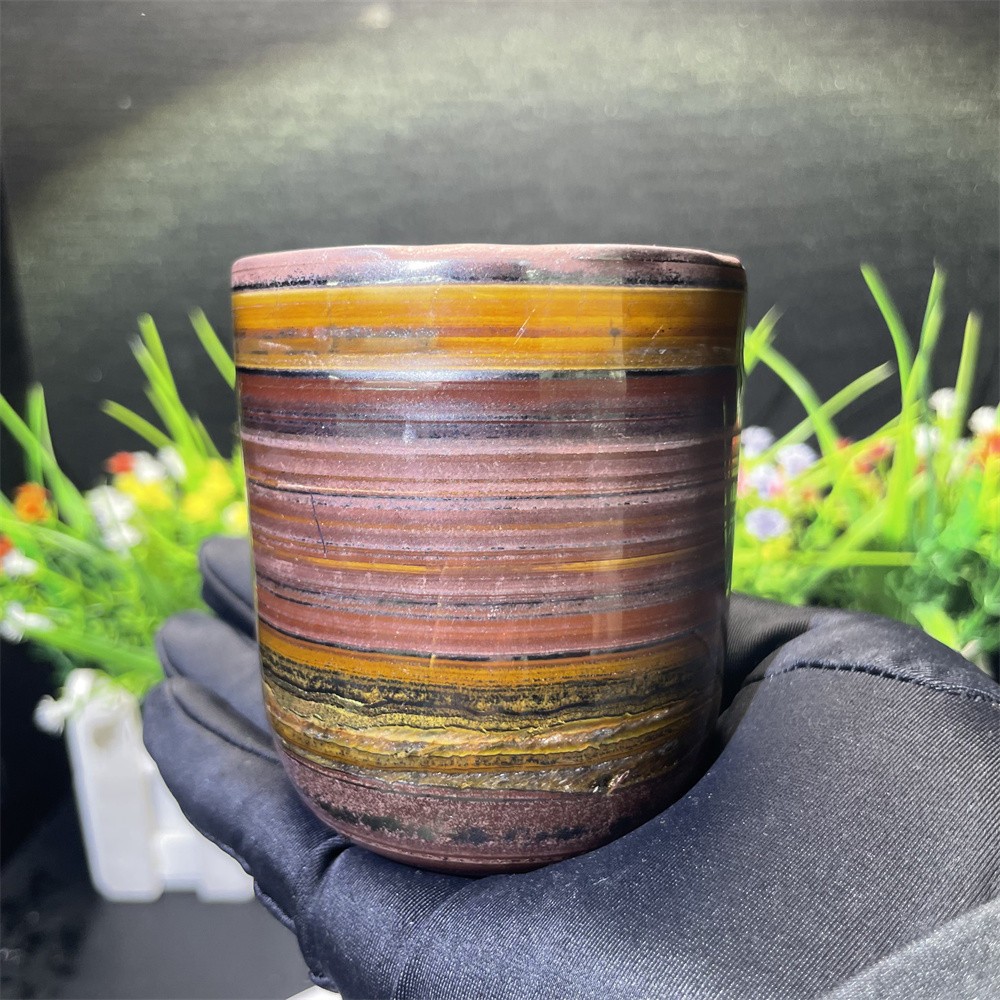 1.2LB 3.1″ Natural Iron Tiger Eye Stone Cup Carved Crystal Reiki Quartz Healing