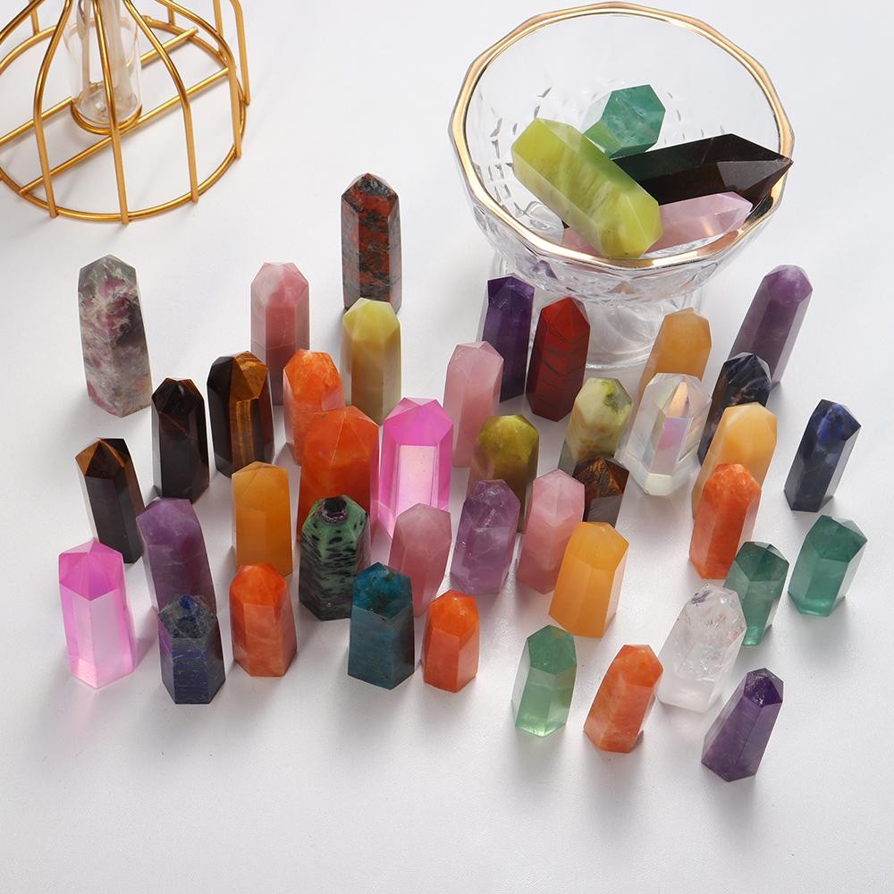 Crystal Point Prism Quartz Tower – 36 Colors Natural Stone Home Decor Wand