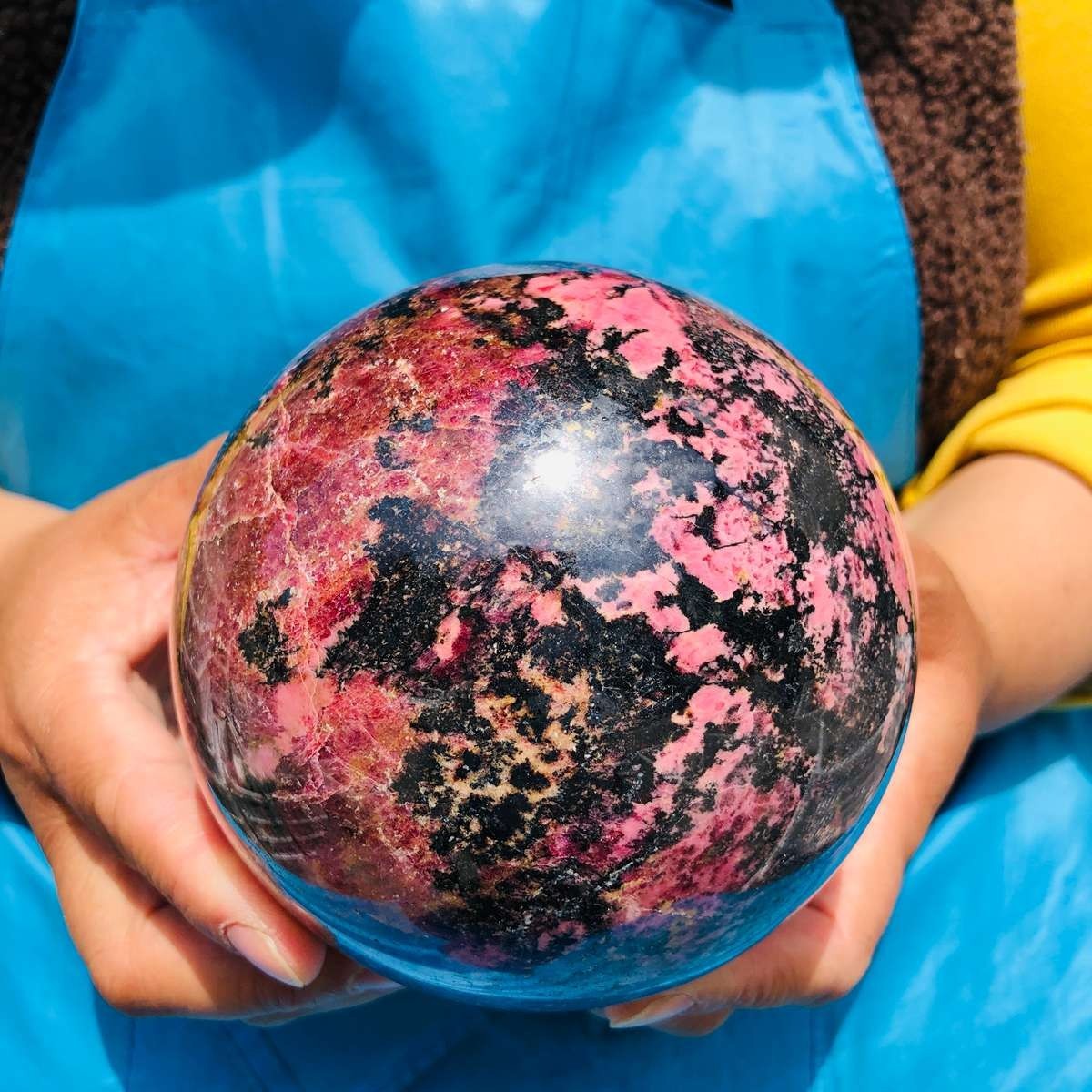 5.85 LB Natural Rhodonite Crystal Sphere Pink Black Healing Gem Stone 4774