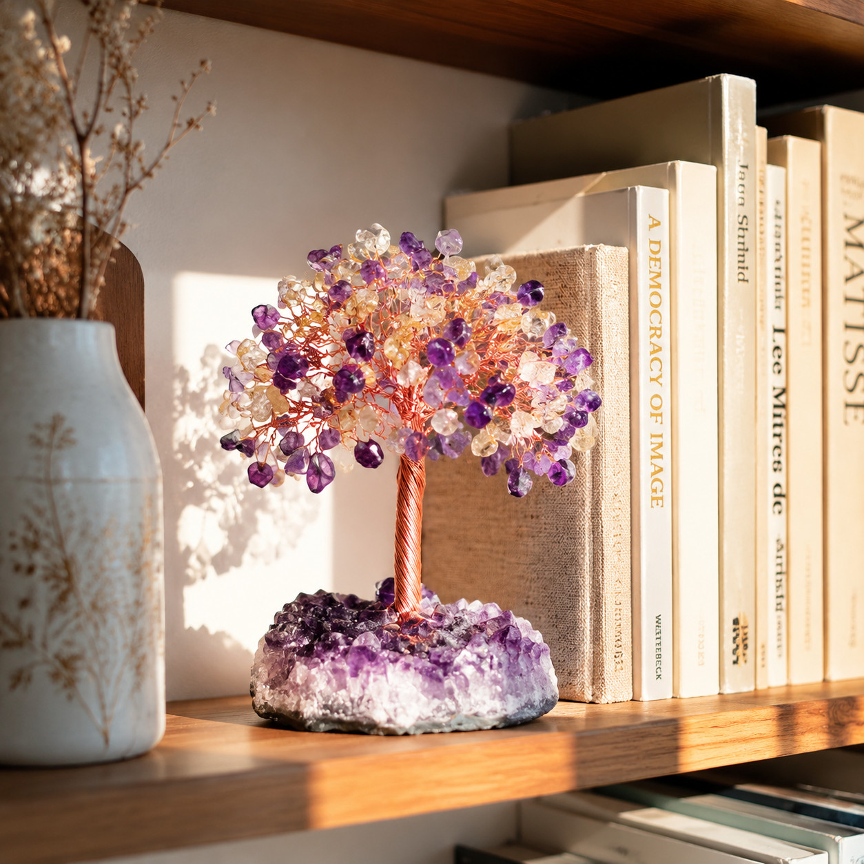 Natural Citrine Amethyst Crystal Tree Money Tree of Life Feng Shui Home Decor