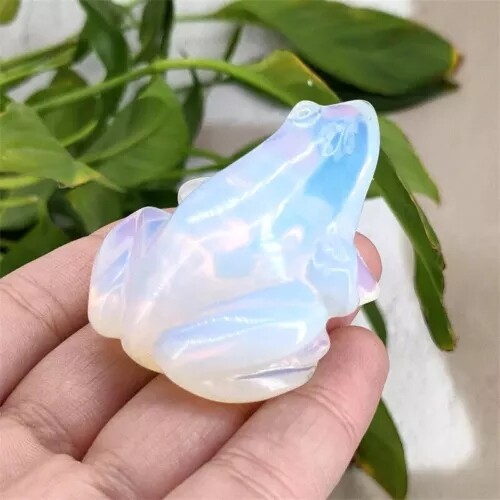 Natural Opal Quartz Crystal Lucky Frog Carved Gemstone Statue Energy Decor US