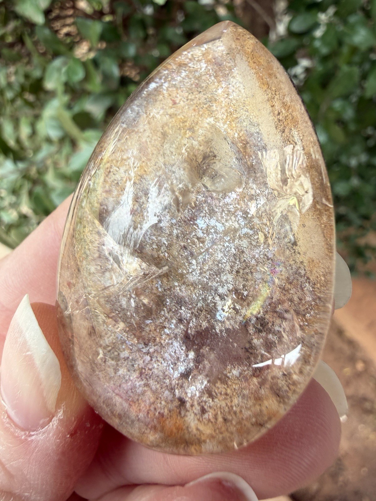Garden Quartz Teardrop Cabochon Loose Gemstone Lodolite Crystal Cab 2in 51mm