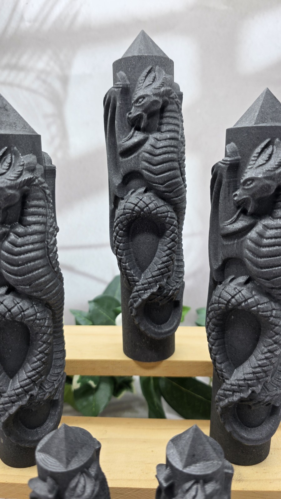 Shungite Dragon Towers Lot of 5 Hand Carved Dragon Obelisks, Protection Groundin
