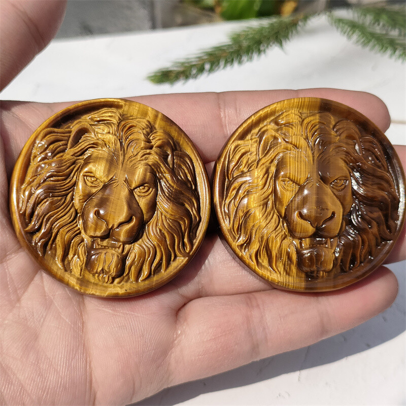 TOP!!! 2″ Natural Tiger’s eye Carved lion Face Quartz Crystal Skull Gift 1pc
