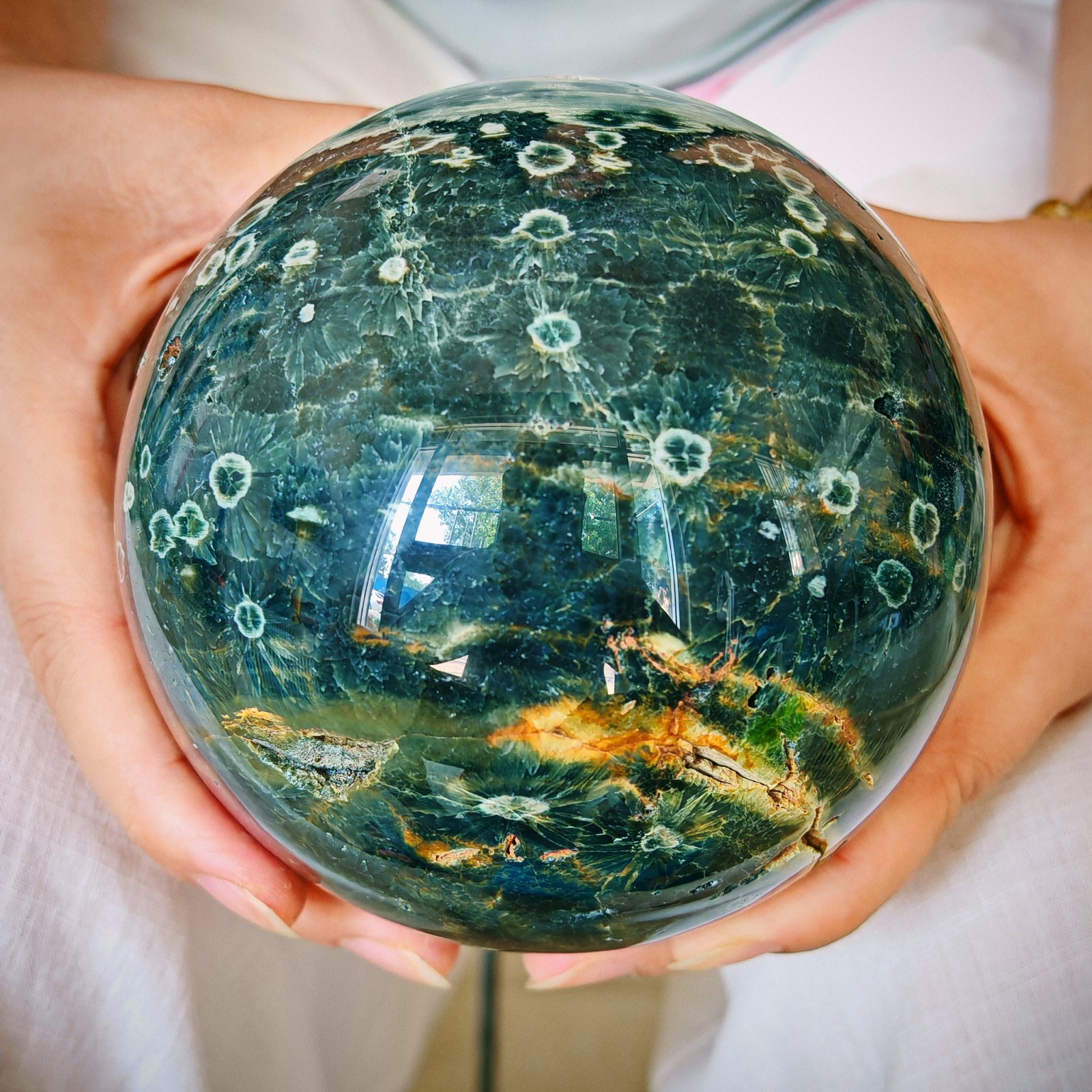 4.62LB Natural ocean jade crystal ball, polished quartz ball 2.1kg